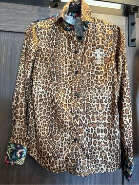 Thunderbird Leopard Print Button-Down Shirt - Brown